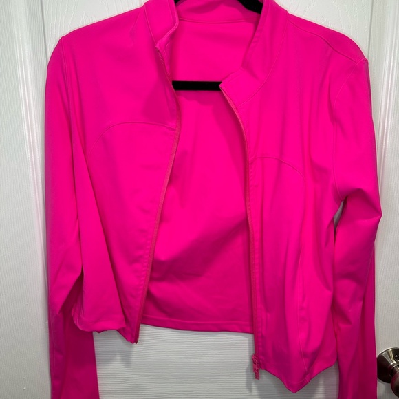 Buffbunny Collection Jackets & Blazers - Buffbunny Phantom Waist Hot Pink Hibiscus Zip-Front Jacket XXL